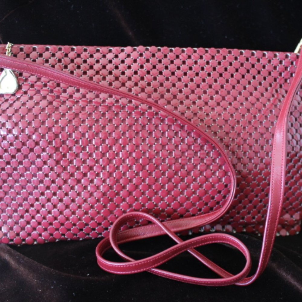 VTG Whiting & Davis Red Mesh Formal Party Clutch Bag W/ Detachable Chain